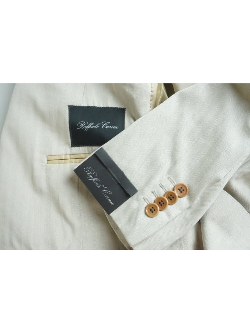Raffaele Caruso Beige Herringbone Cotton Sport Coat Jacket 50 EU BRAND NEW